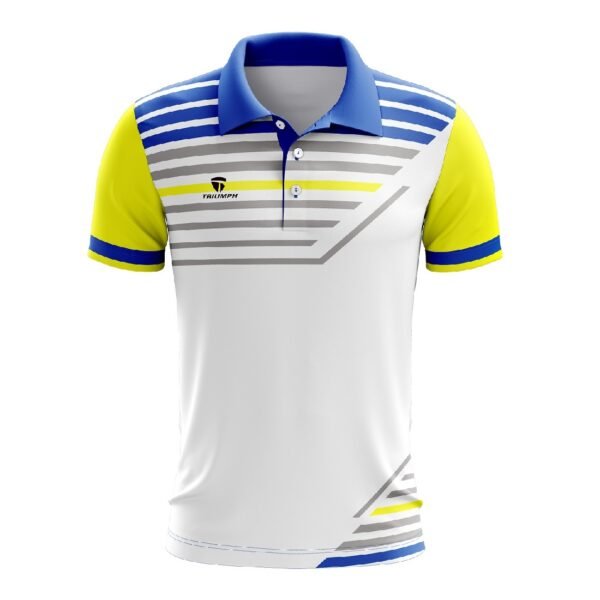 Badminton Clothes for Men | Custom Print Polo T-Shirts White, Blue and Yellow Color