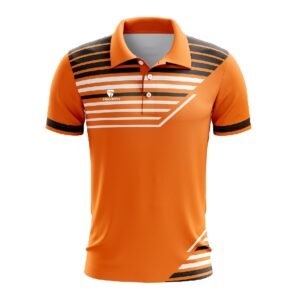 Men’s Polo Badminton T Shirts Orange, Black and White Color