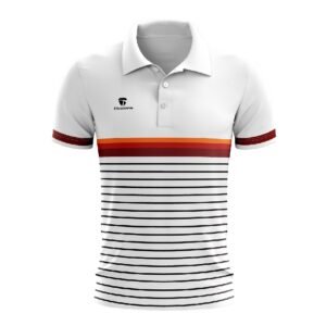 Men’s Badminton Tshirt White, Orange, Maroon and Black Color