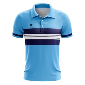 Badminton Polo Neck Tshirt for Mens / Boys Sky Blue & Navy Blue Color