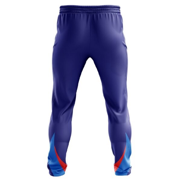 Cricket Track Pants | Custom Design Cricket Trousers Dark Blue, Red and Light Blue Color