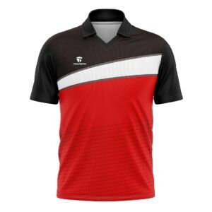 Printed Cricket T-shirts for Men Polo Neck Jerseys for Men Black and Red Color