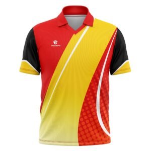 Custom Cricket Jerseys | Personalise Cricket Clothes with name for team club Red, Yellow and Black Color