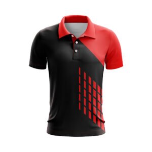 Custom Printed Mens Tshirts Cricket Club Tournament Jersey Black and Red Color