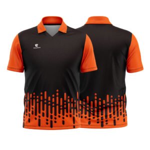 Cricket Jersey Polo Neck Half Sleeve Cricket Shirt for Men Black & Orange Color