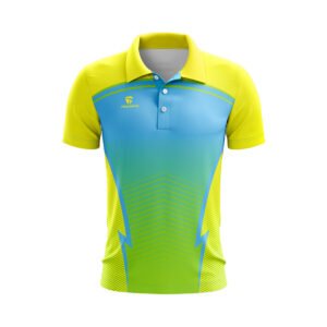 Full Printed Polo Neck Half Sleeve Cricket Jersey for Men Sky Blue & Lemon Yellow Color