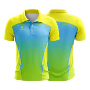 Full Printed Polo Neck Half Sleeve Cricket Jersey for Men Sky Blue & Lemon Yellow Color