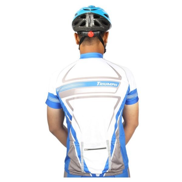 Mens Cycling Jersey Biker Short Sleeve Shirt Quick Dry Full Zip Bicycle Upper Wear White and Blue Color