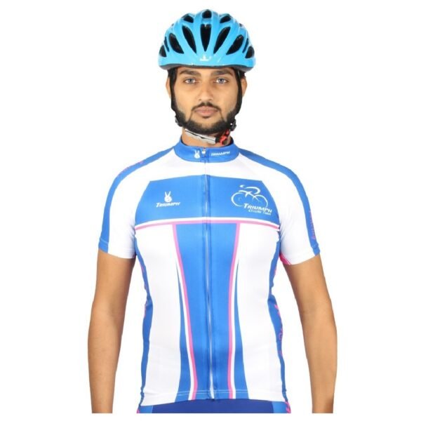 Cycling Jersey Men Bike Jersey Cycling Jacket Reflective Breathable Moisture Wicking and Quick Dry White and Blue Color
