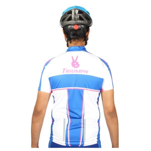 Cycling Jersey Men Bike Jersey Cycling Jacket Reflective Breathable Moisture Wicking and Quick Dry White and Blue Color