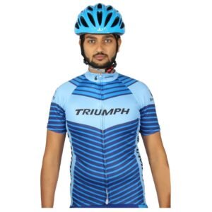Men’s Cycling Bike Jersey Short Sleeve with 3 Rear Pockets- Moisture Wicking, Breathable, Quick Dry Biking Shirt Dark Blue and Sky Blue Color