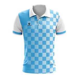 Mens Golf Polo Shirts | Collared Polyester T-Shirts Tops Sky Blue & White Color