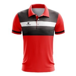 Men’s Performance Golf Short Sleeve Polo Shirt Tshirt Club Jersey Red, Black & White Color