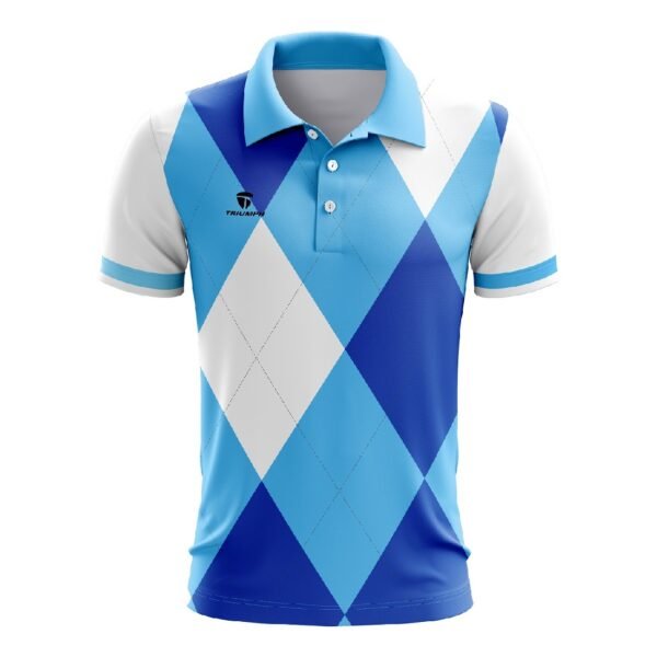 Table Tennis Polo Tshirt for Men Dark Blue, Sky Blue and White Color
