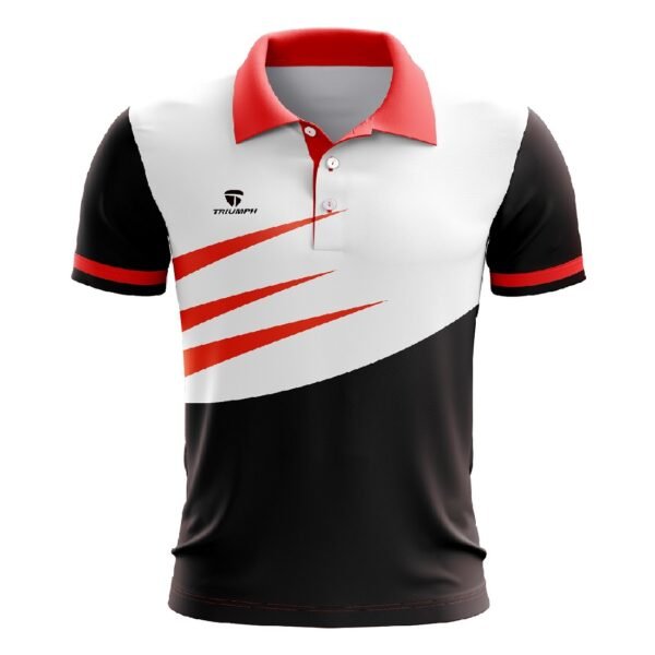 Table Tennis Polo Jersey for Mens White, Black & Red Color