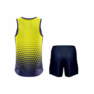 Men's Gym Sleeveless Vest Tank Top Singlet & Shorts Yellow & Navy Blue Color