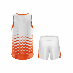 Men's Running Sports Vest Sleeveless Tank Top Singlet & Shorts White & Orange Color