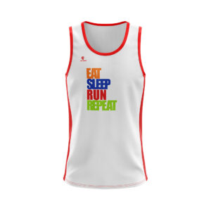Men’s Jogging Sleeveless Tank Top Singlet White & Red Color