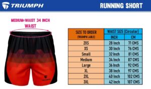 Running Shorts Size Chart for Men