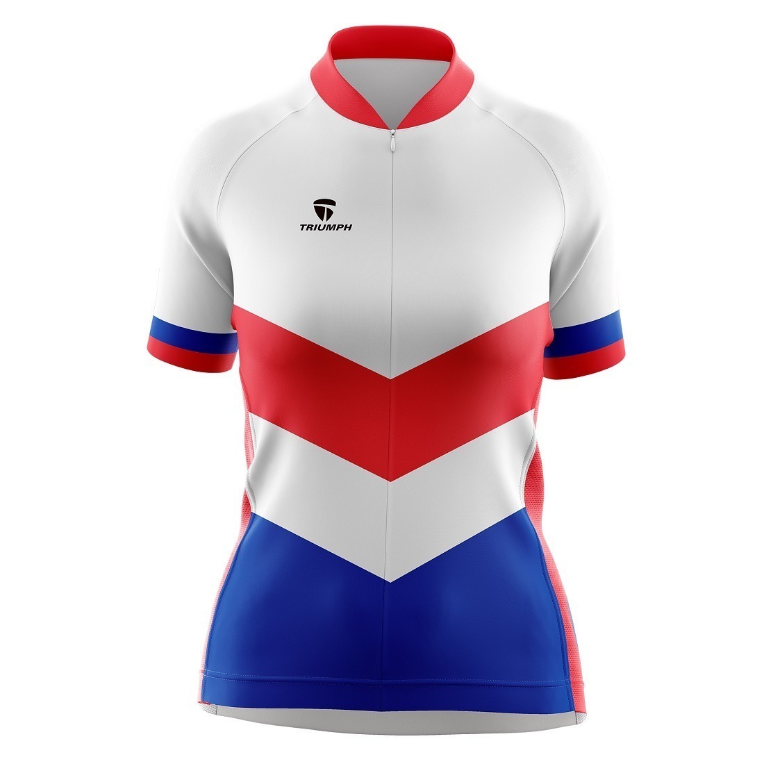 Women’s Cycling Jersey Short Sleeve Road Bike Tees Bicycle Biking Tops 3 Rear Pockets White, Red & Blue Color