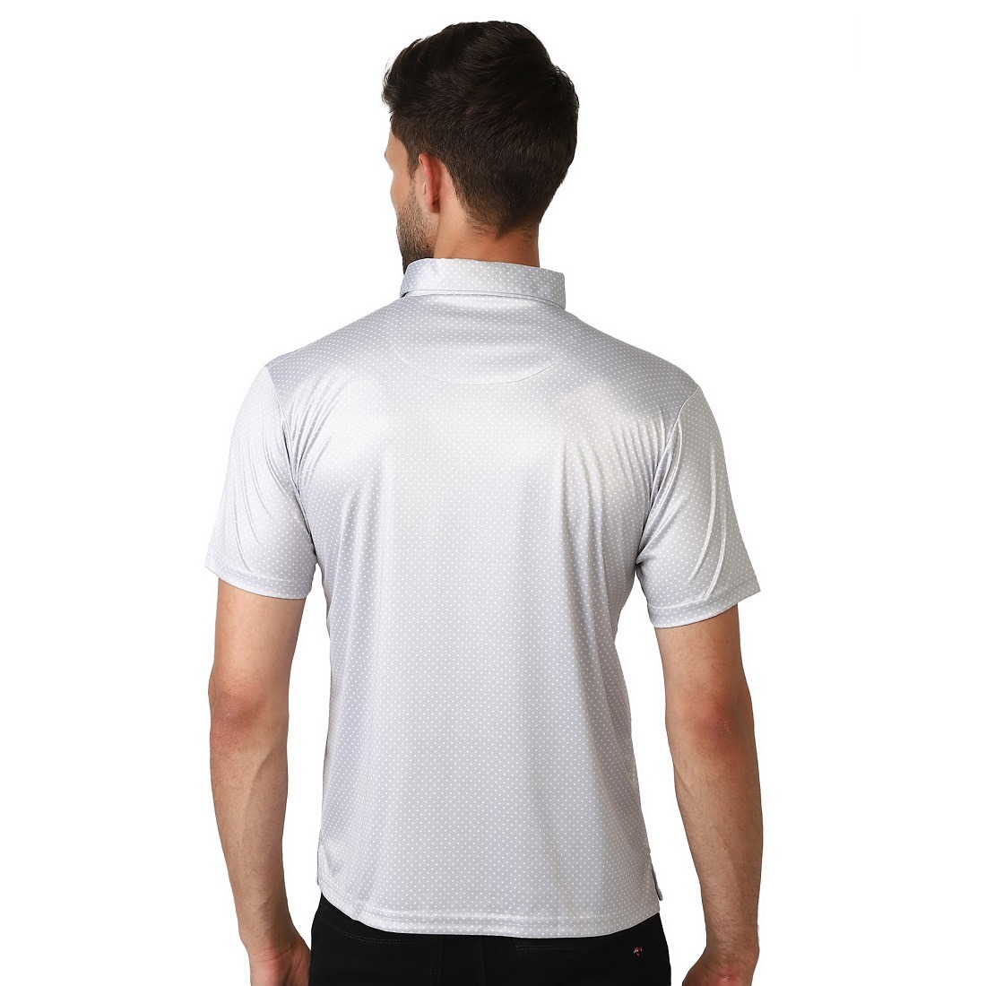 Men's Polka Dots Printed Tshirts Grey | Polyester Collar T-Shirt for Men