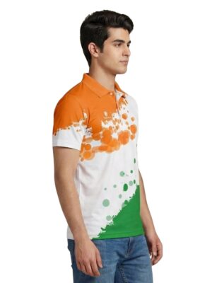 Polo Neck Happy Independence Day India Flag Color T-Shirt for Boys