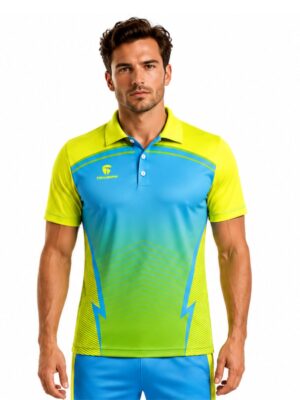 Full Printed Polo Neck Half Sleeve Cricket Jersey for Men Yellow & Blue Color