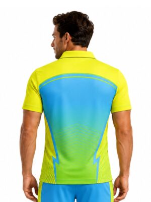 Full Printed Polo Neck Half Sleeve Cricket Jersey for Men Yellow & Blue Color