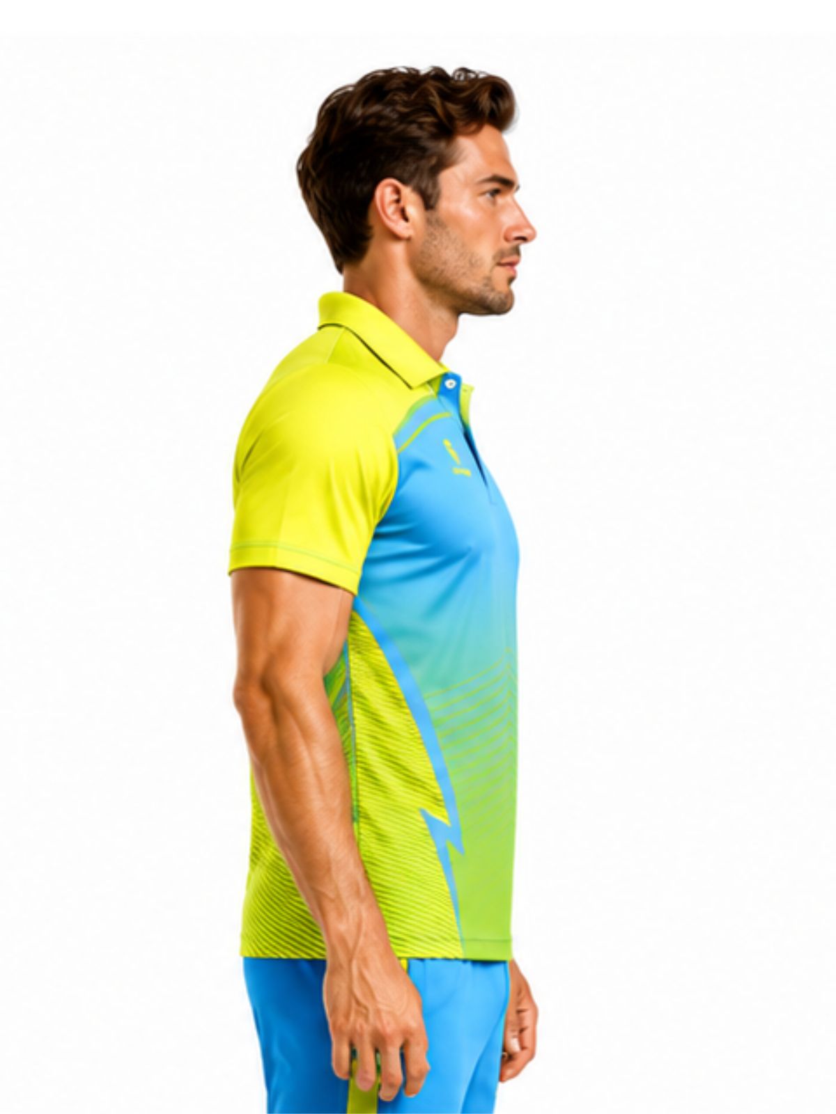 Full Printed Polo Neck Half Sleeve Cricket Jersey for Men Yellow & Blue Color