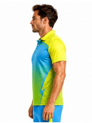 Full Printed Polo Neck Half Sleeve Cricket Jersey for Men Yellow & Blue Color