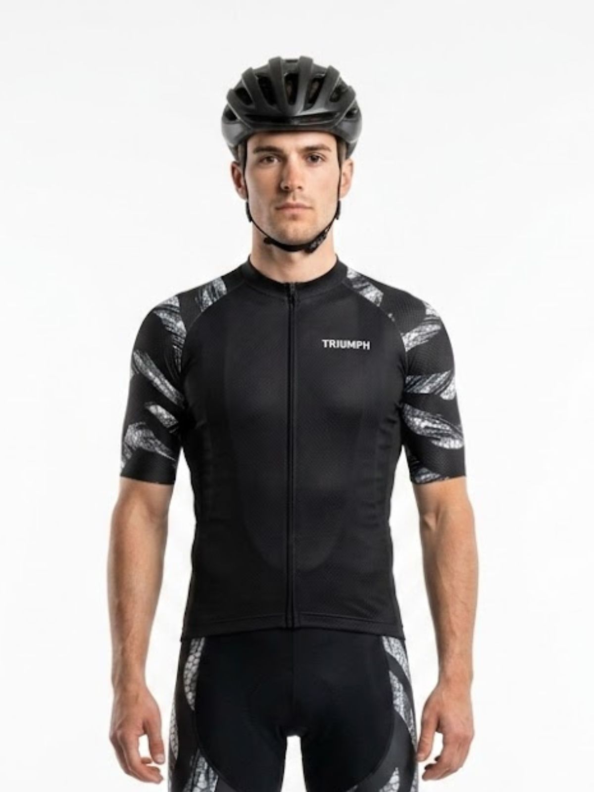 Men's Cycling Jersey Short Sleeve Black Grey Road Bike Shirt Full Zip