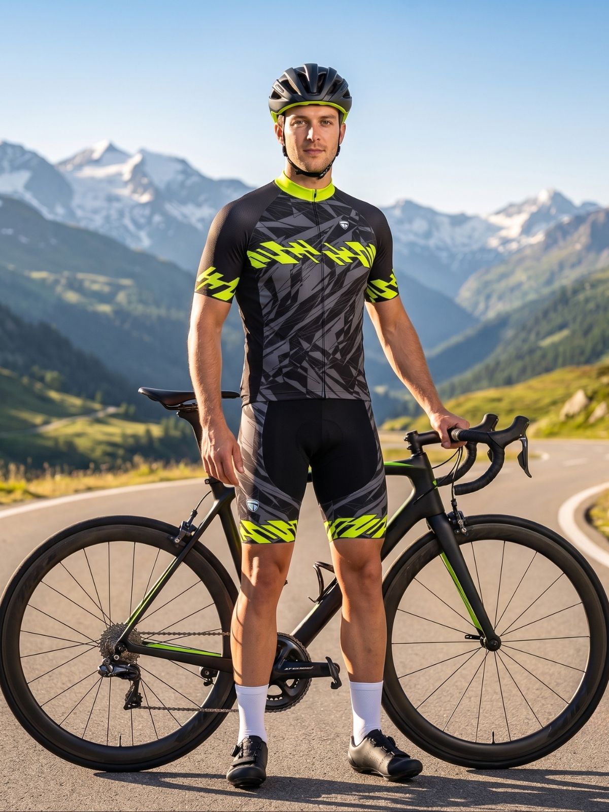 Mens Cycling Jersey with Pockets Black Yellow Short Sleeve Quick Dry Biking Shirts